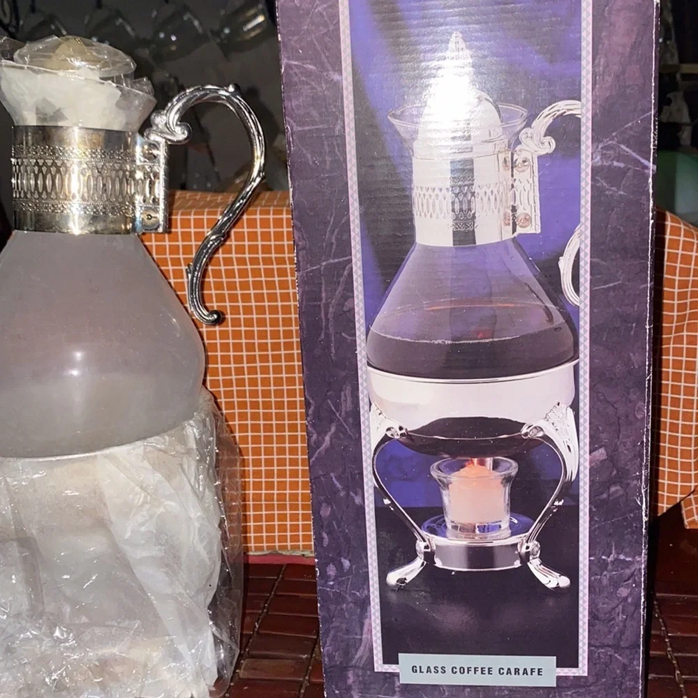 1978 Silver Plated and Glass Carafe with Stand W/Warming Candle, Holds 10 Cups
